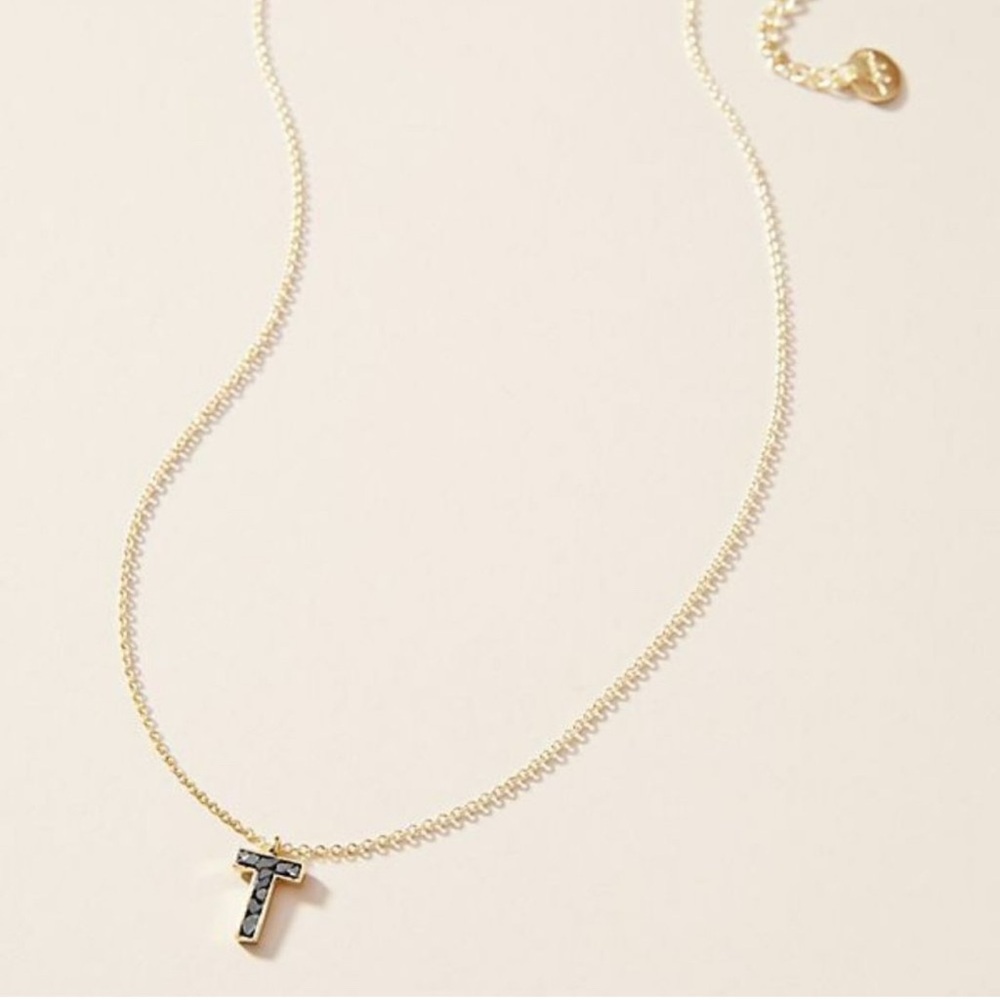 Anthropologie Deco Diamond Monogram Pendant Necklace letter T